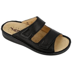H440 - Ciabatta Comfort uomo, in pelle, regolabile, con soletta estraibile - Cervo Nero