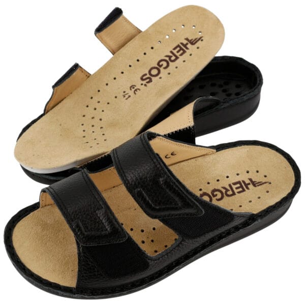 H440 - Ciabatta Comfort uomo, in pelle, regolabile, con soletta estraibile - Cervo Nero - immagine 3