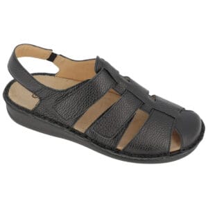 S449 - Sandalo Comfort uomo, in pelle, regolabile, con soletta estraibile - Cervo Nero