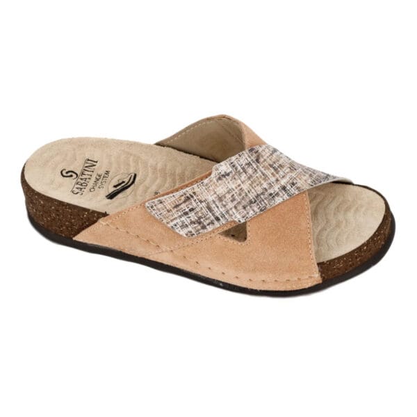 S1820 - Ciabatta in pelle dal design contemporaneo e moderno - Tweed/Camoscio Caramel