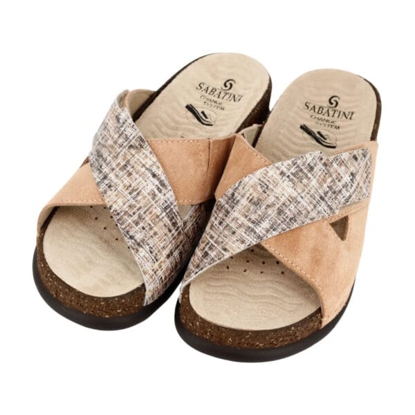 S1820 - Ciabatta in pelle dal design contemporaneo e moderno - Tweed/Camoscio Caramel - immagine 2
