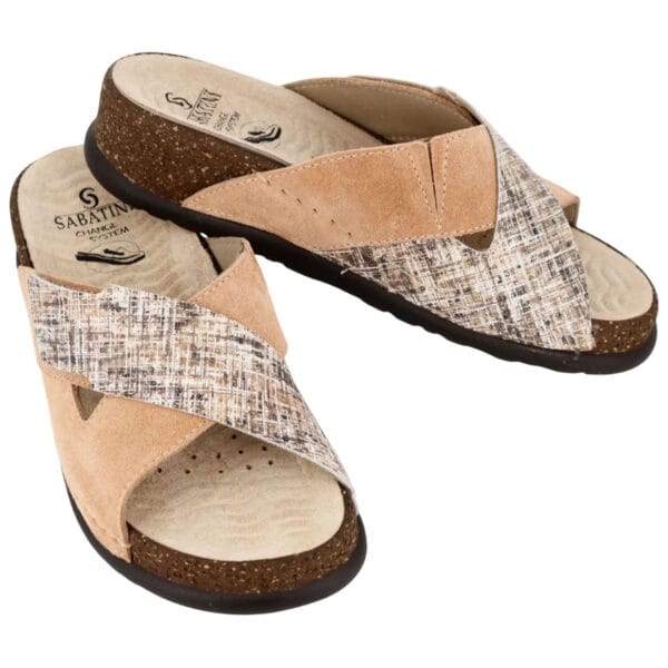 S1820 - Ciabatta in pelle dal design contemporaneo e moderno - Tweed/Camoscio Caramel - immagine 8