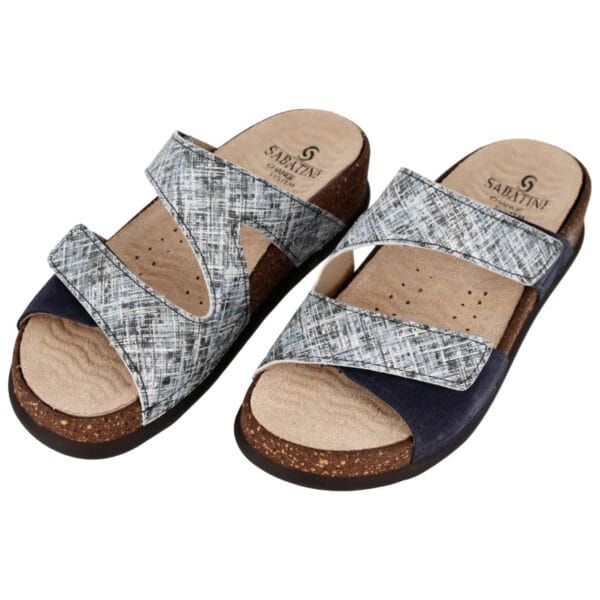S1834 - Ciabatta in pelle dal design contemporaneo e moderno - Tweed/Camoscio Blu - immagine 5