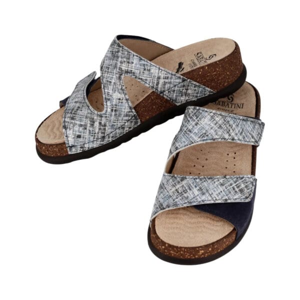 S1834 - Ciabatta in pelle dal design contemporaneo e moderno - Tweed/Camoscio Blu - immagine 8